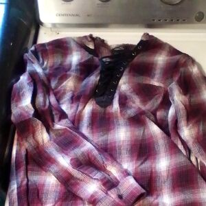 Rue21 Burgundy Plaid Lace-Up Shirt